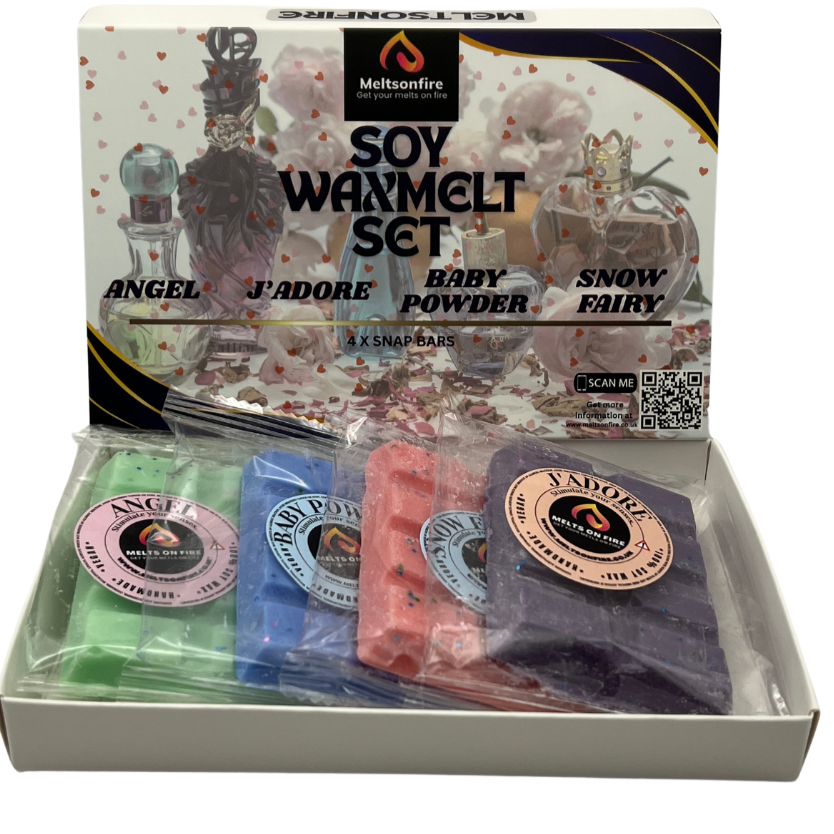 Wax Melts – 4 X Snap Bars - (Angel , Baby Powder , J'Adore , Snow Fairy) – Scented Soy Wax Melts Vegan