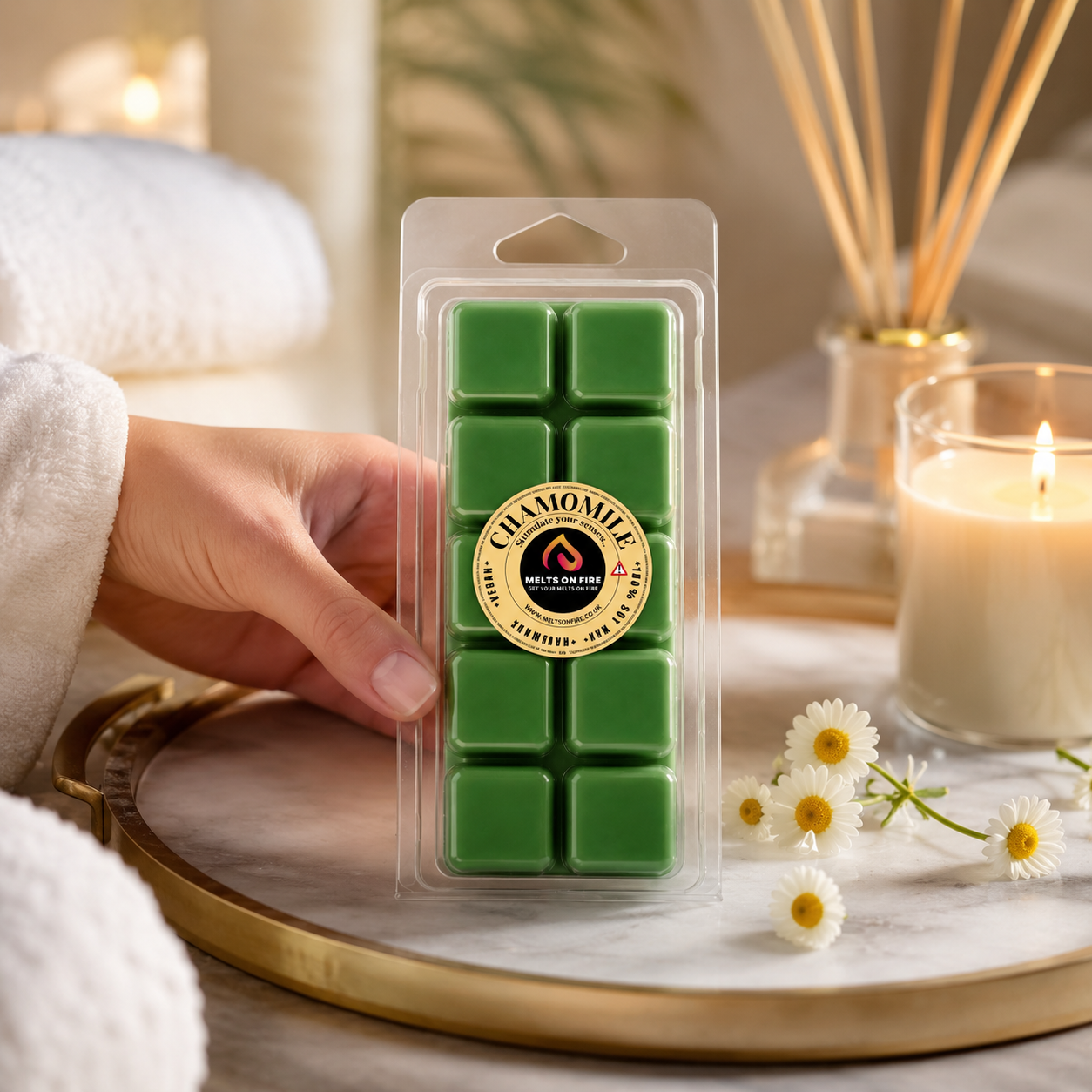 Chamomile 10 Block Clamshell Wax Melts, Soy Wax Handmade UK