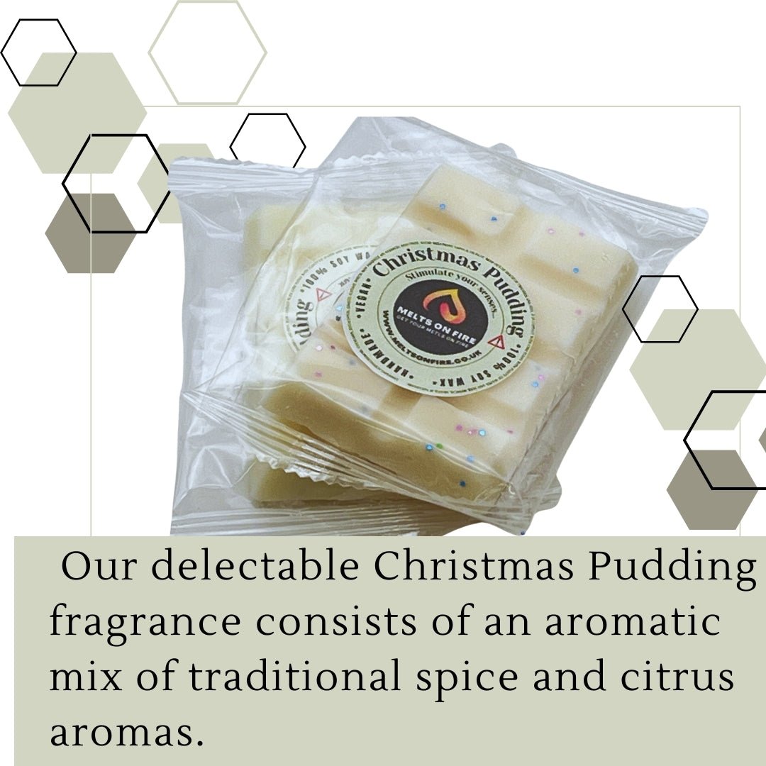 Christmas Pudding Wax Melts - Soy Wax Melts - 25g - Highly Scented for Oil Burner - Vegan & Cruelty Free - Soy Wax - Home Fragrance - Meltsonfire