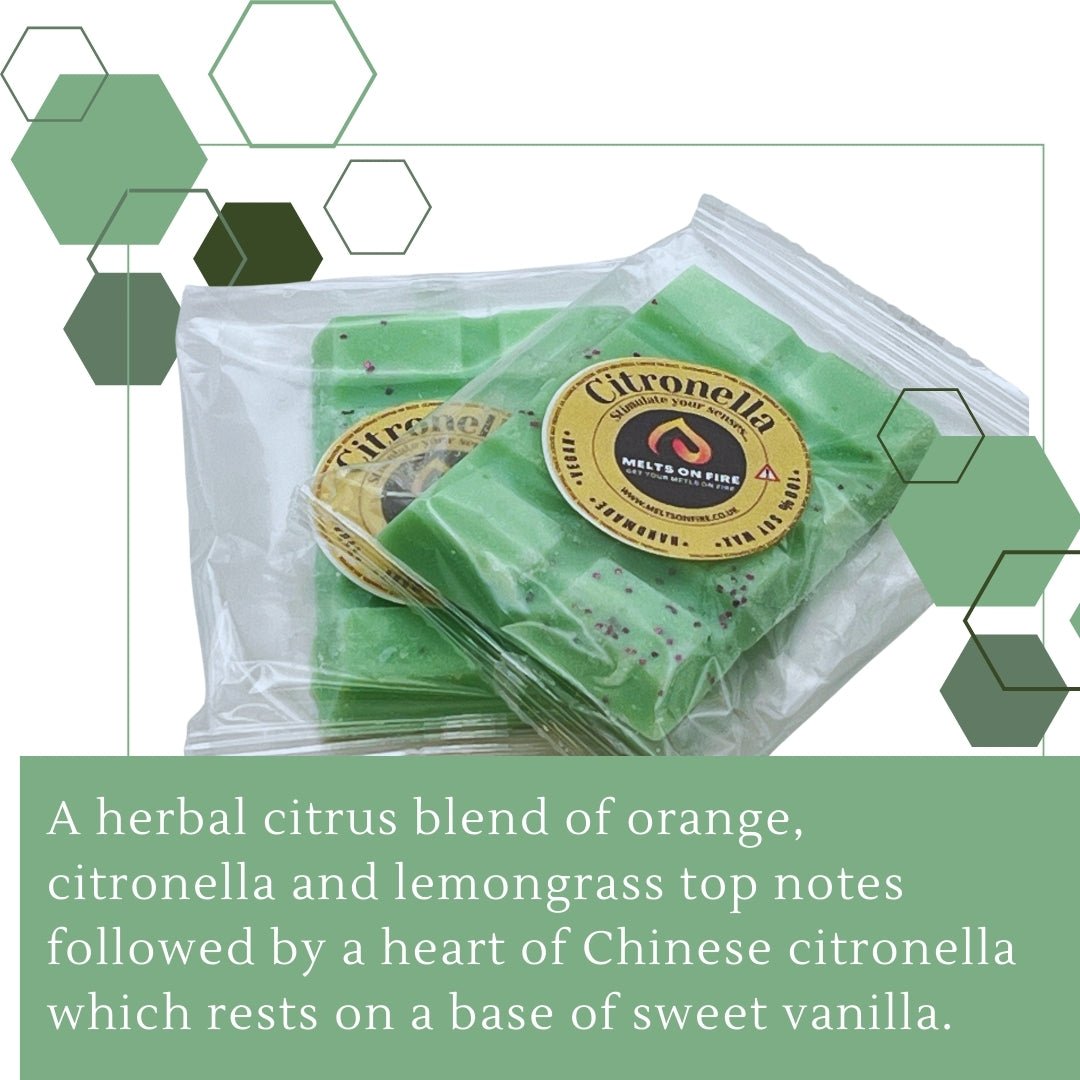 Citronella Wax Melts - Soy Wax Melts - 25g - Highly Scented for Oil Burner - Vegan & Cruelty Free - Soy Wax - Home Fragrance - Meltsonfire