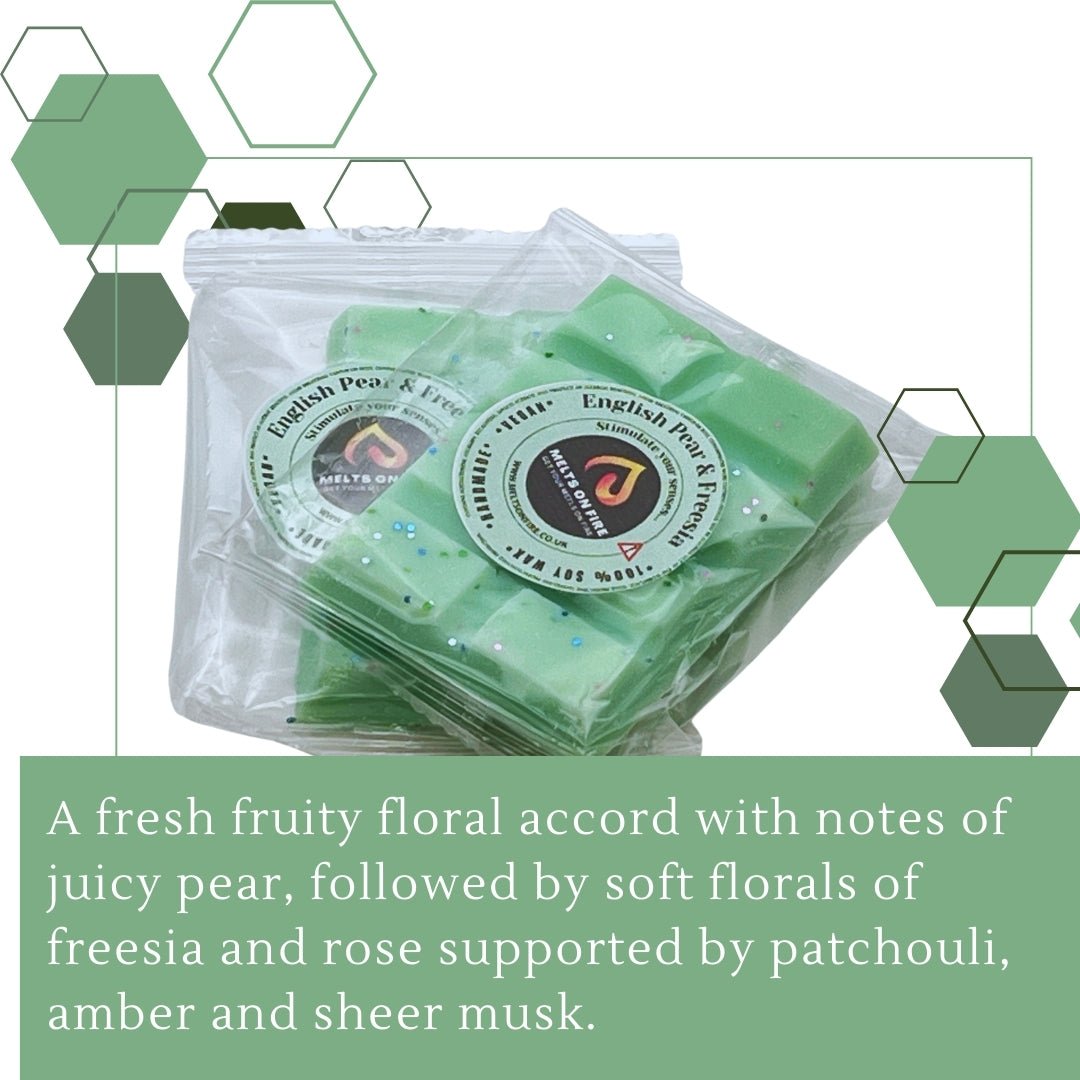 English Pear & Freesia Wax Melts - Soy Wax Melts - 25g - Highly Scented for Oil Burner - Vegan & Cruelty Free - Soy Wax - Home Fragrance - Meltsonfire