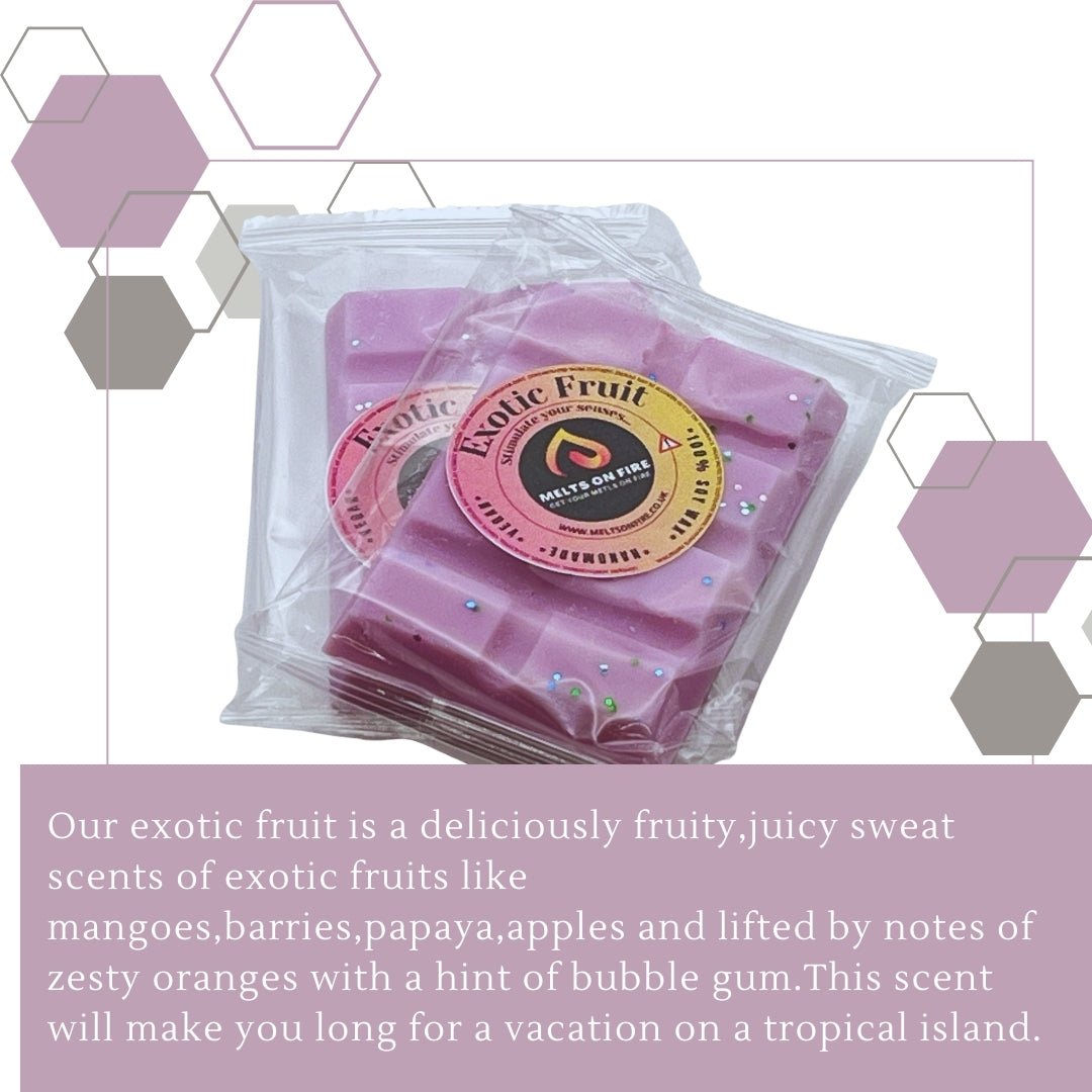 Exotic Fruit Wax Melts - Soy Wax Melts - 25g - Highly Scented for Oil Burner - Vegan & Cruelty Free - Soy Wax - Home Fragrance - Meltsonfire