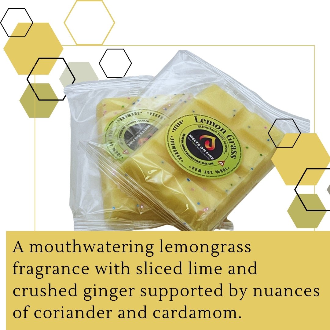 Lemon Grass Wax Melts - Soy Wax Melts - 25g - Highly Scented for Oil Burner - Vegan & Cruelty Free - Soy Wax - Home Fragrance - Meltsonfire