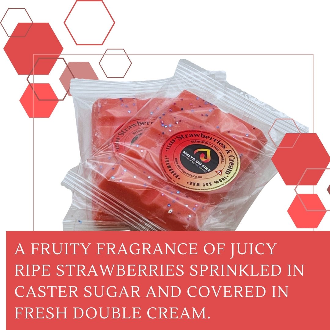 Strawberries & Cream Wax Melts - Soy Wax Melts - 25g - Highly Scented for Oil Burner - Vegan & Cruelty Free - Soy Wax - Home Fragrance - Meltsonfire