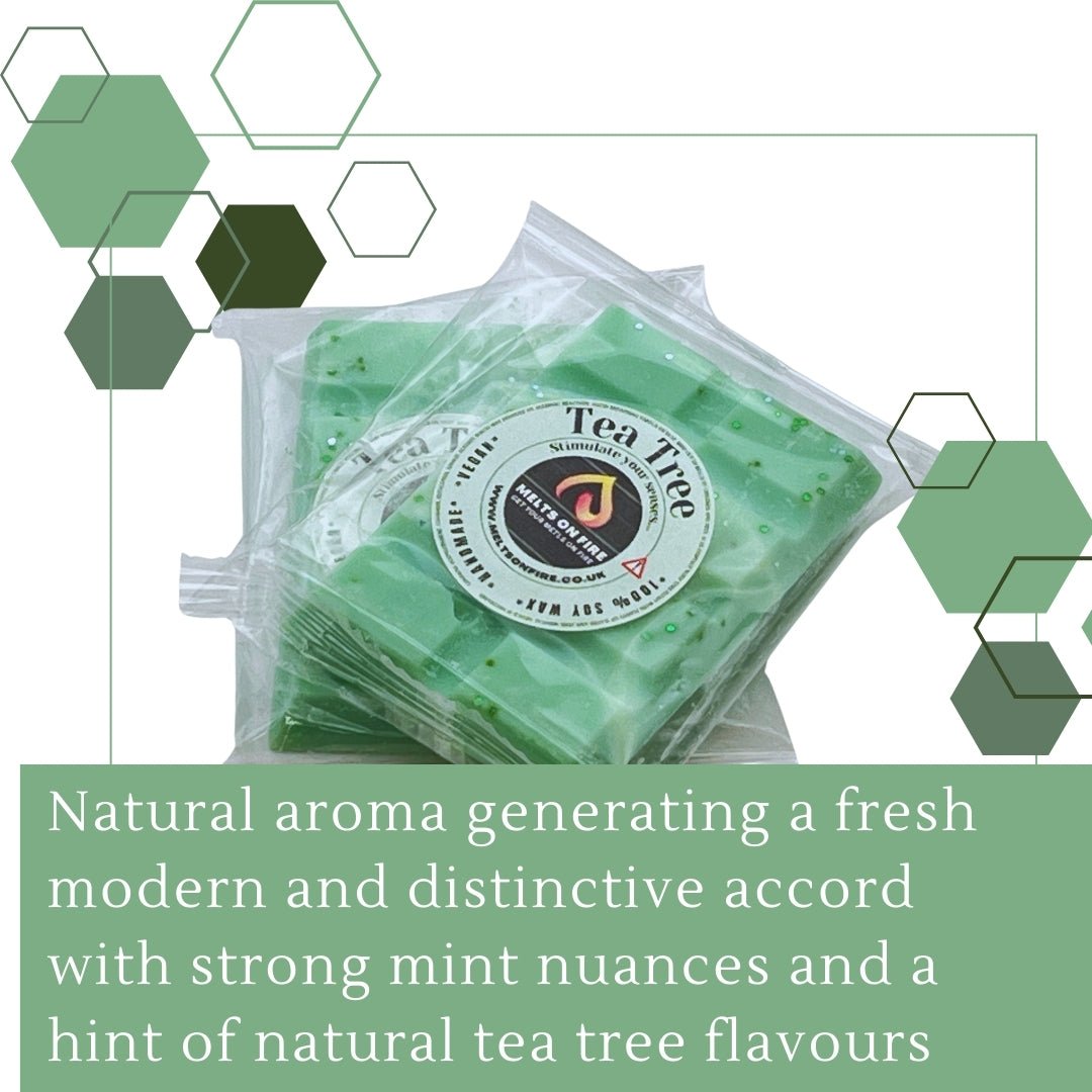 Tea Tree Wax Melts - Soy Wax Melts - 25g - Highly Scented for Oil Burner - Vegan & Cruelty Free - Soy Wax - Home Fragrance - Meltsonfire