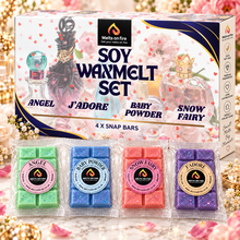 Load image into Gallery viewer, Wax Melts – 4 X Snap Bars - (Angel , Baby Powder , J'Adore , Snow Fairy) – Scented Soy Wax Melts Vegan - Meltsonfire