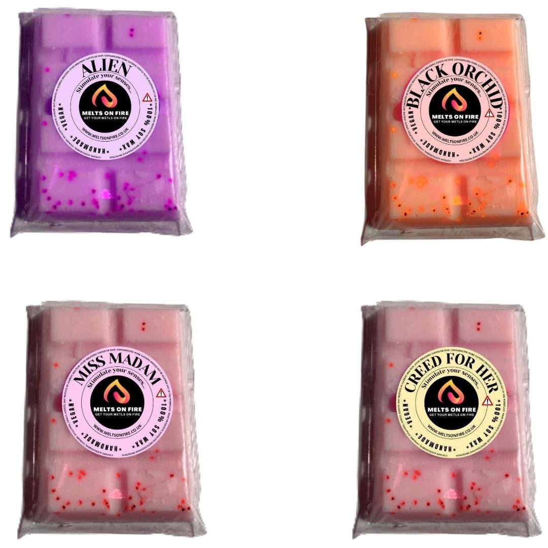 Wax Melts – 4 X Snap Bars - (Alien,Black Orchid Inspired,Coco Madam,Creed Her) – Scented Soy Wax Melts Vegan - Meltsonfire