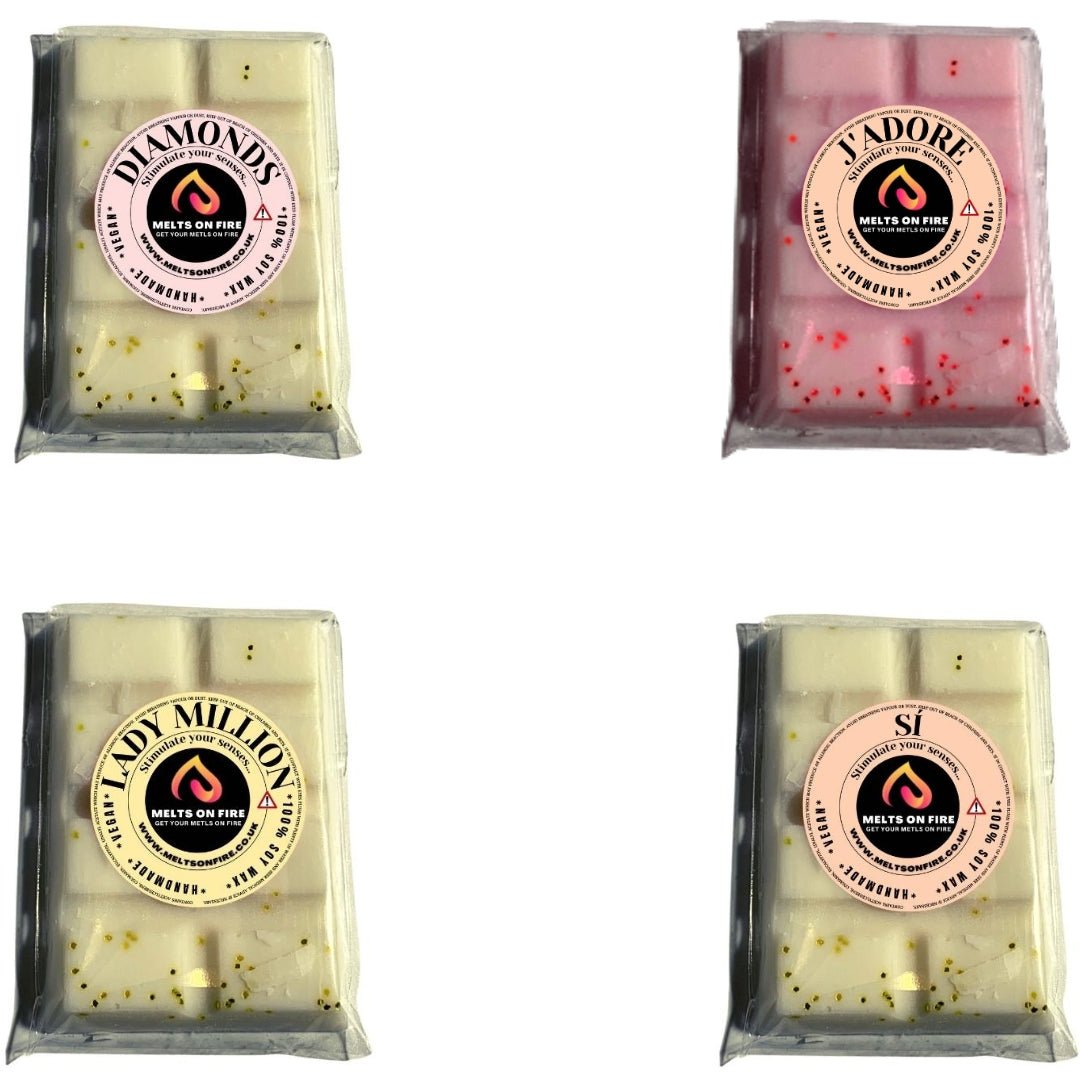 Wax Melts – 4 X Snap Bars - (Diamonds,J' Adore,Lady Million,SI Armani) – Scented Soy Wax Melts Vegan - Meltsonfire