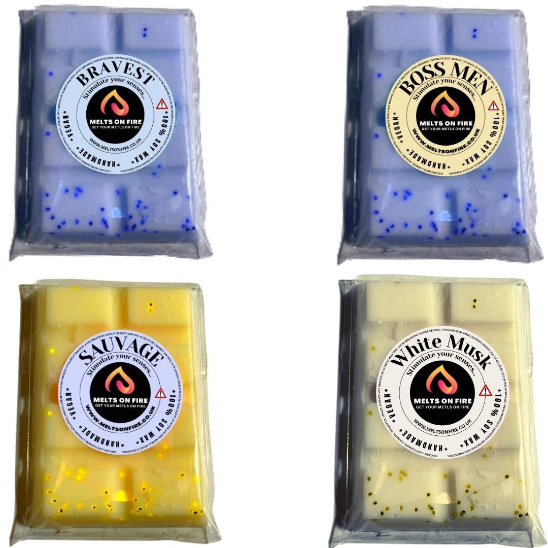 Wax Melts – 4 X Snap Bars - (Diesel,Bottled Boss,Savage,white musk) – Scented Soy Wax Melts Vegan - Meltsonfire