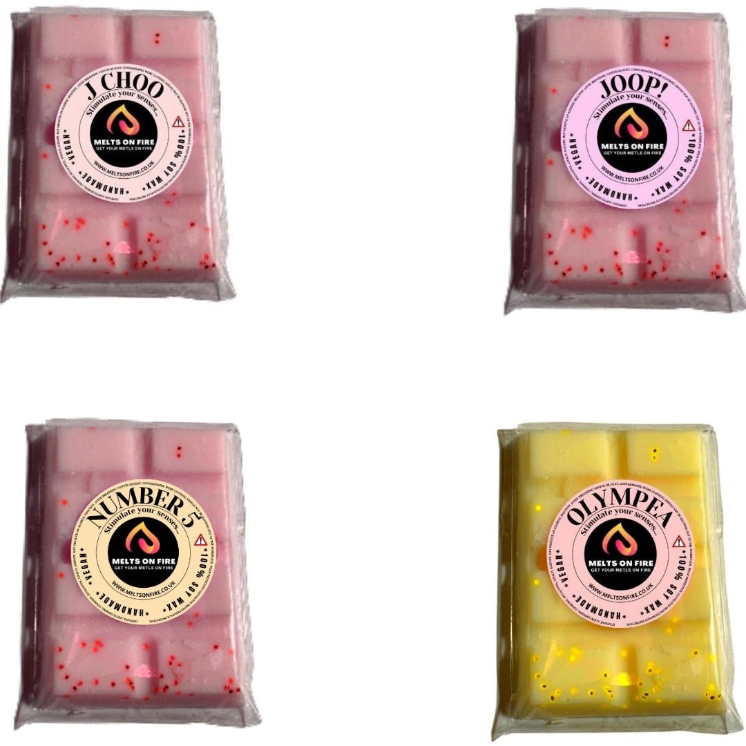 Wax Melts – 4 X Snap Bars - (J Choo,Joop Inspired,No. 5,Olympia Inspired) – Scented Soy Wax Melts Vegan - Meltsonfire