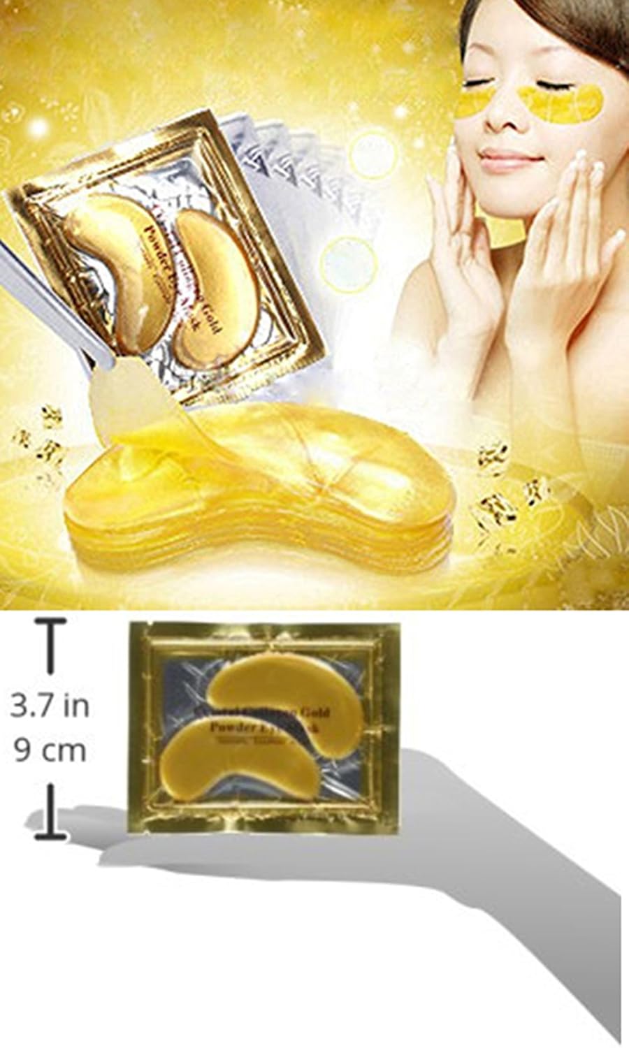 24K Gold Eye Mask, 20 Pairs Under Eye Patches Skin Treatment Mask, Crystal Collagen Under Eye Mask for Reducing Dark Circles, Moisturizing, Puffiness and Eye Bags, Anti-Wrinkle, Hydrating - Meltsonfire