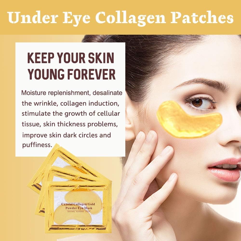 30 Pairs Under Eye Collagen Patches, Gold Moisturizing Under Eye Mask, Under Eye Gel Pads for dark circles and puffiness - Meltsonfire