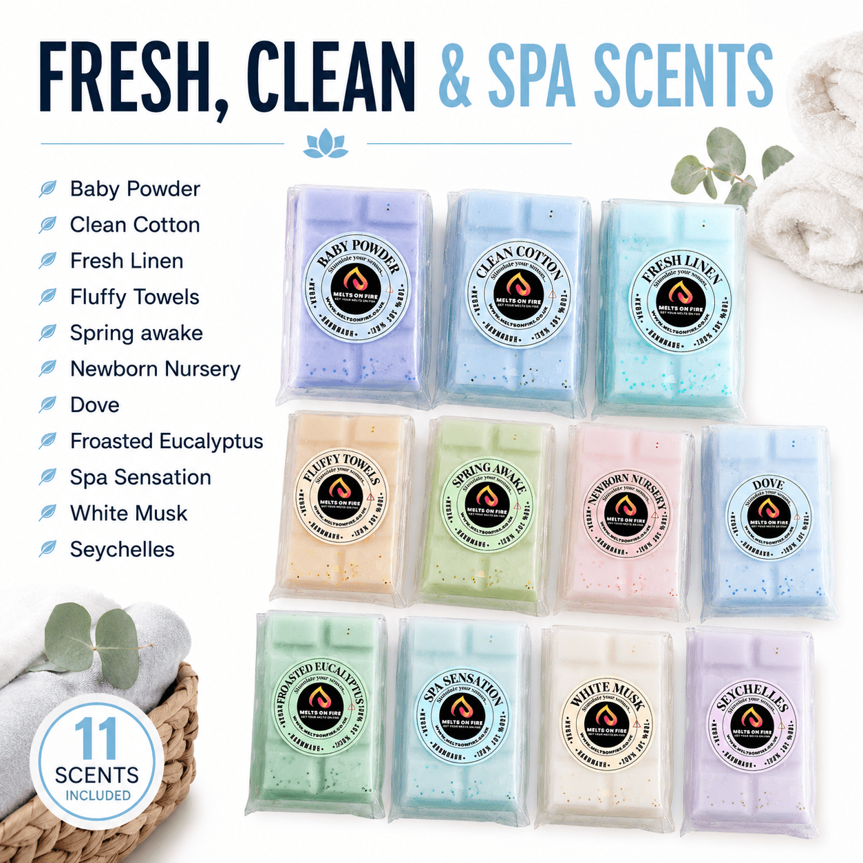 50 Scent Wax Melt Snap Bars Collection – 28g Handmade Soy Wax Bars – Perfume, Fruity, Fresh & Sweet Fragrances - Meltsonfire