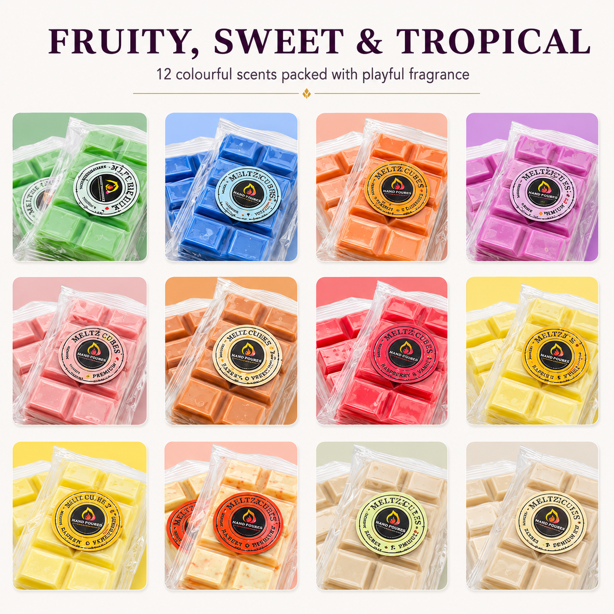 50 Scent Wax Melt Snap Bars Collection – 28g Handmade Soy Wax Bars – Perfume, Fruity, Fresh & Sweet Fragrances