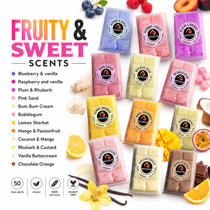 50 Scent Wax Melt Snap Bars Collection – 28g Handmade Soy Wax Bars – Perfume, Fruity, Fresh & Sweet Fragrances