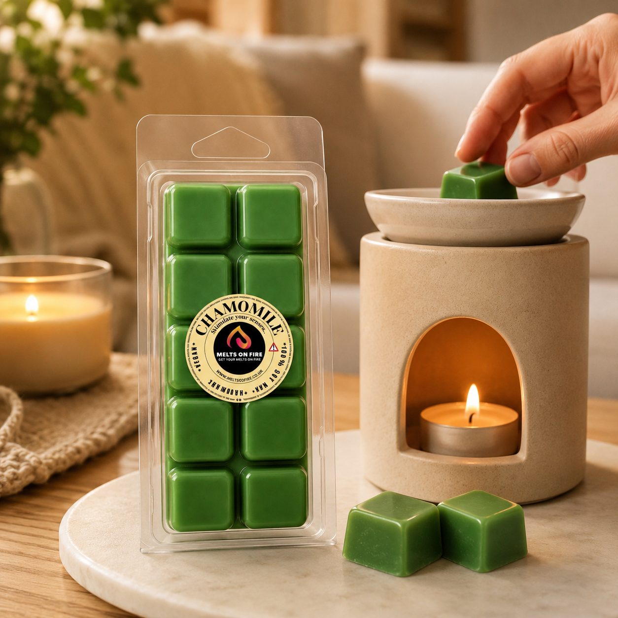 Chamomile 10 Block Clamshell Wax Melts, Soy Wax Handmade UK