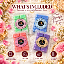 Load image into Gallery viewer, Wax Melts – 4 X Snap Bars - (Angel , Baby Powder , J'Adore , Snow Fairy) – Scented Soy Wax Melts Vegan - Meltsonfire
