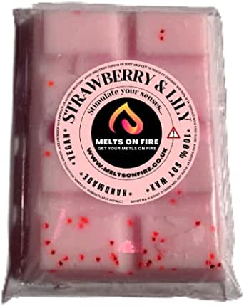 Strawberries & Lily Wax Melts - Snap Bars - Soy Wax Melts 25g - Highly Scented for Oil Burner - Vegan & Cruelty Free - Soy Wax - Home Fragrance - Meltsonfire