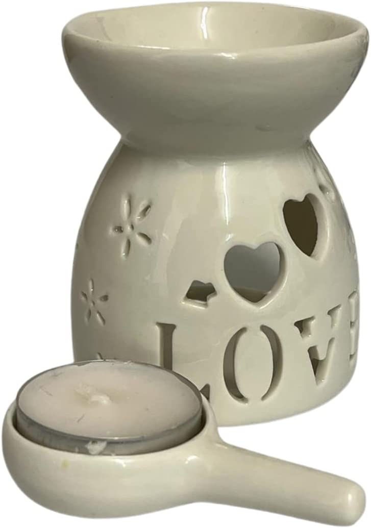 Wax Melt White Burner - Love Pattern, Aroma Ceramic Burners Wax Warmer Aromatherapy Home Diffuser Scented Candle Tarts Holder Decor - Meltsonfire