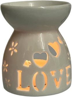 Wax Melt White Burner - Love Pattern, Aroma Ceramic Burners Wax Warmer Aromatherapy Home Diffuser Scented Candle Tarts Holder Decor - Meltsonfire