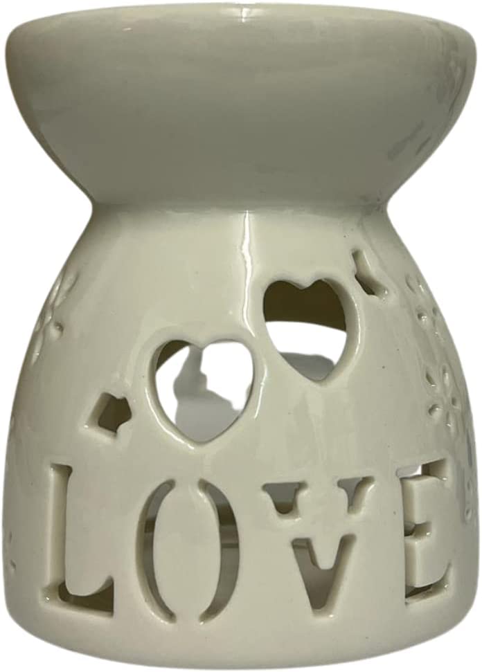 Wax Melt White Burner - Love Pattern, Aroma Ceramic Burners Wax Warmer Aromatherapy Home Diffuser Scented Candle Tarts Holder Decor - Meltsonfire