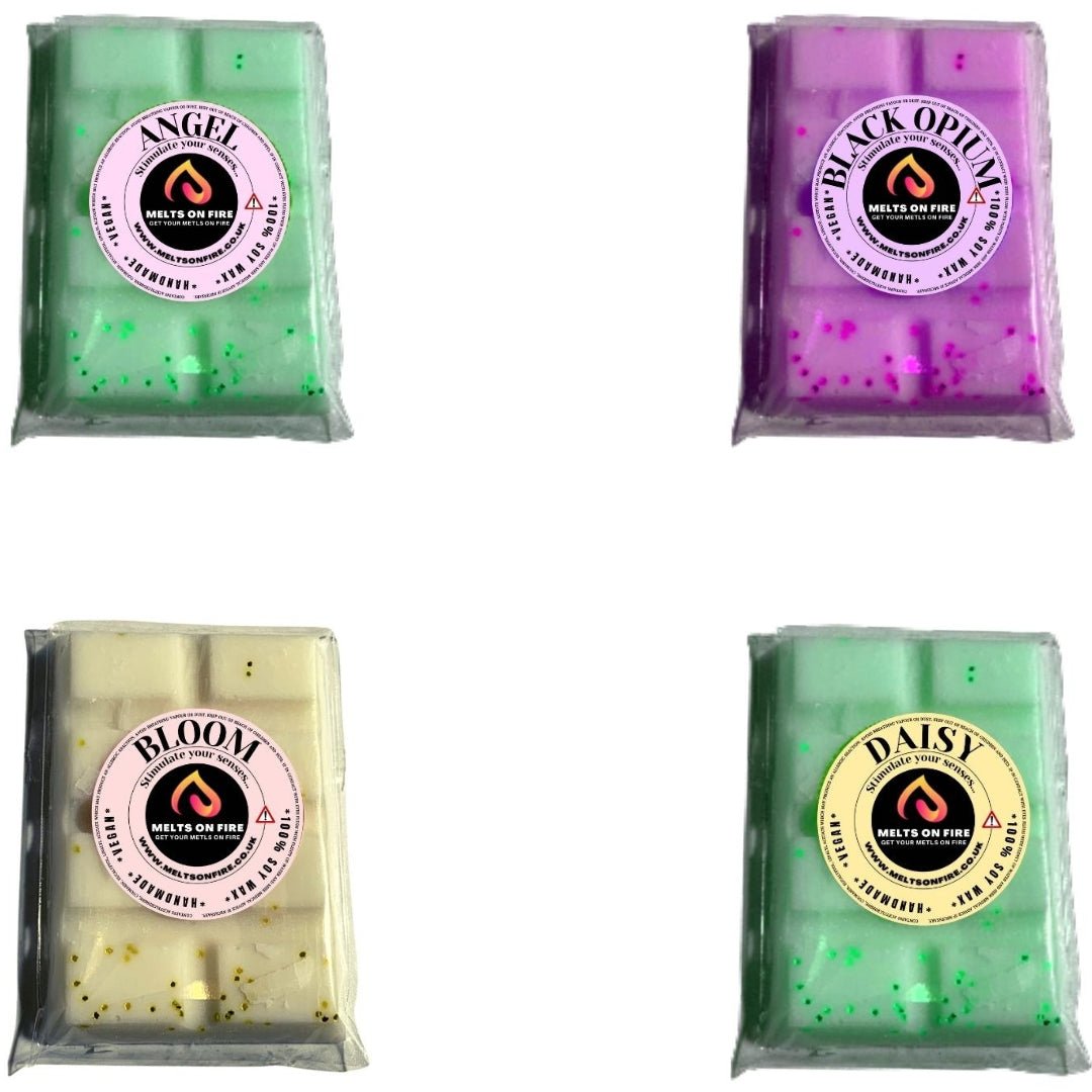 Wax Melts – 4 X Snap Bars - (Angel,Black Opium,Gucci Bloom,Daisy) – Scented Soy Wax Melts Vegan - Meltsonfire