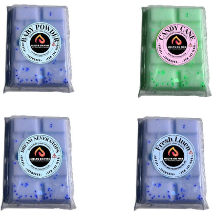 Wax Melts – 4 X Snap Bars - (Baby Powder,Candy Cane,Dream Unstoppable,Fresh Linen) – Scented Soy Wax Melts Vegan - Meltsonfire