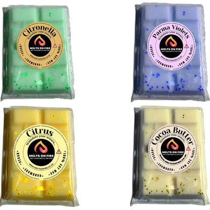 Wax Melts – 4 X Snap Bars - (Citronella,Parma Violets,citrus ,Cocoa Butter) – Scented Soy Wax Melts Vegan - Meltsonfire