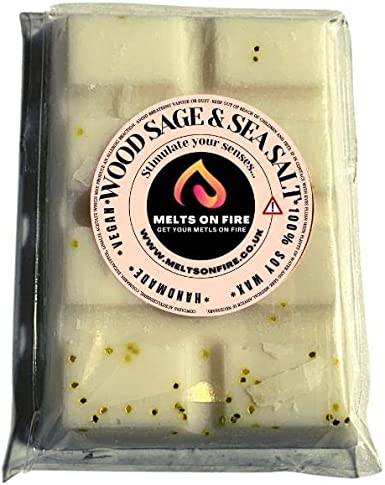 Wood sage & sea Salt Wax Melts - Snap Bars - Soy Wax Melts 25g - Highly Scented for Oil Burner - Vegan & Cruelty Free - Soy Wax - Home Fragrance - Meltsonfire